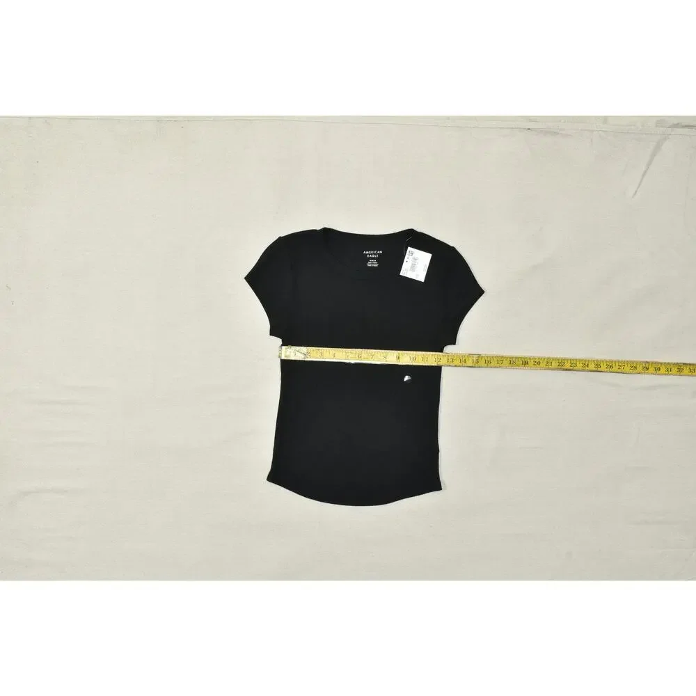 American Eagle Women's Medium Black Waffle Knit Short Sleeve T-Shirt NWT - Picture 4 of 8